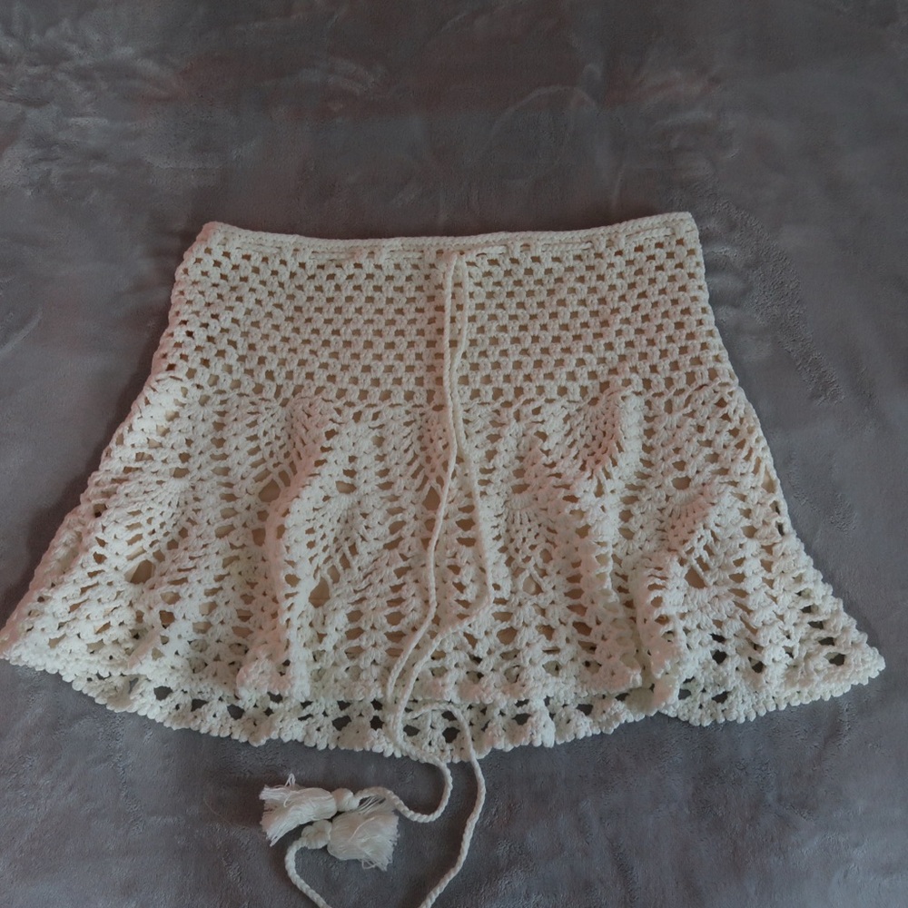 Lucy in the Sky Cream Crochet Mini Skirt